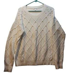 John Paul Richard Women's Cream Pearl Embellished Diamond Knit Sweater Size L
